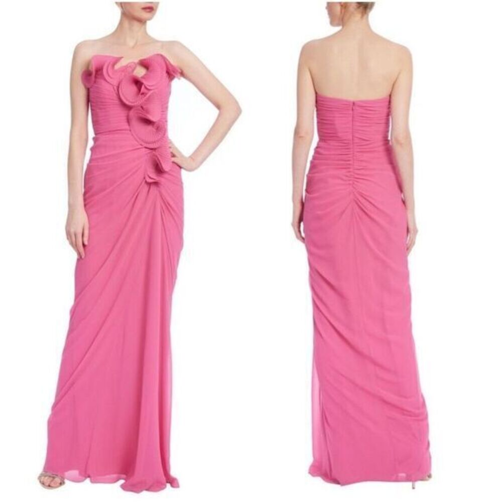 BADGLEY MISCHKA Strapless ruffled chiffon gown Size 16